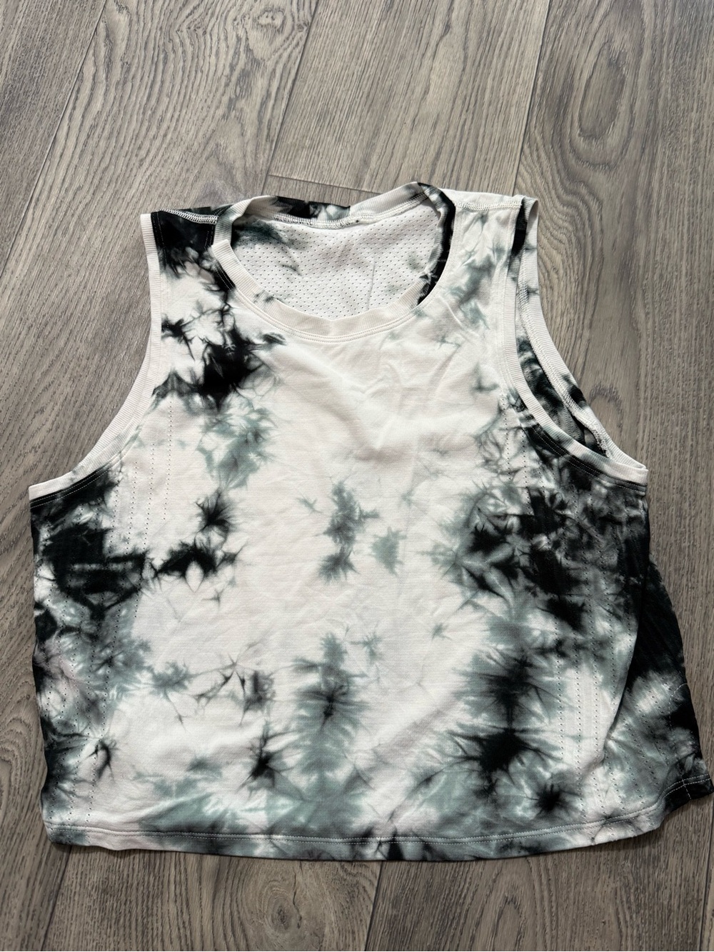 Lululemon Train To Be Tank in a Shibori Deep Coal tie-dye pattern